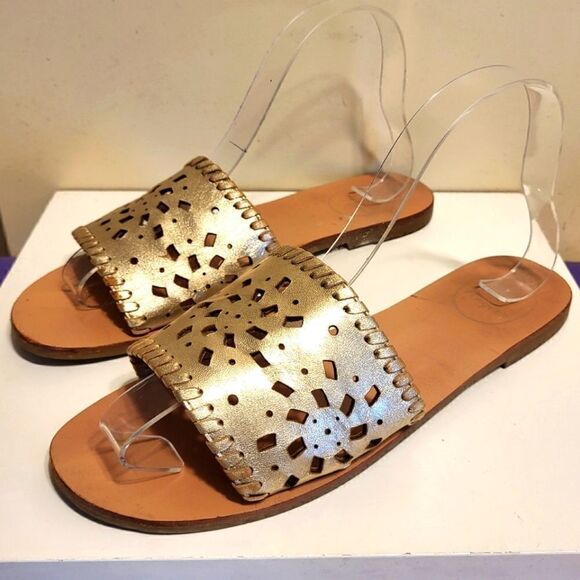 Jack Rogers "Delilah" Gold Perforated Leather Slide Sandals sz.8 Ret. $128 - Picture 2 of 5